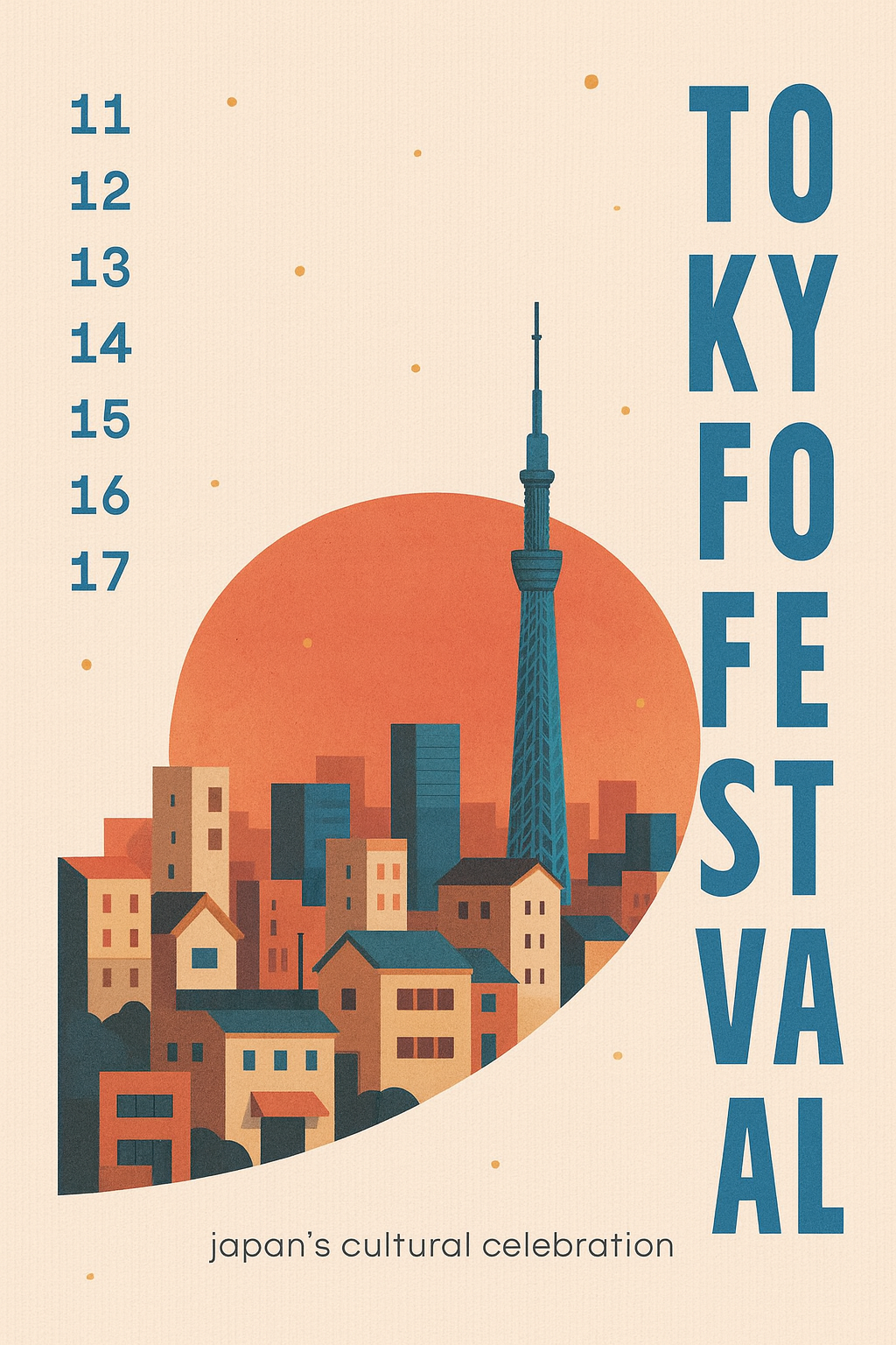 Poster of Tokyo Festival with skyline and orange sun