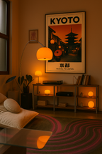 Kyoto travel poster with a scene of traditional Japanese street and pagoda